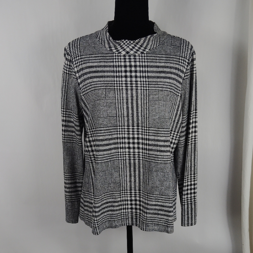J. McLaughlin Houndstooth Plaid Mock Neck Top